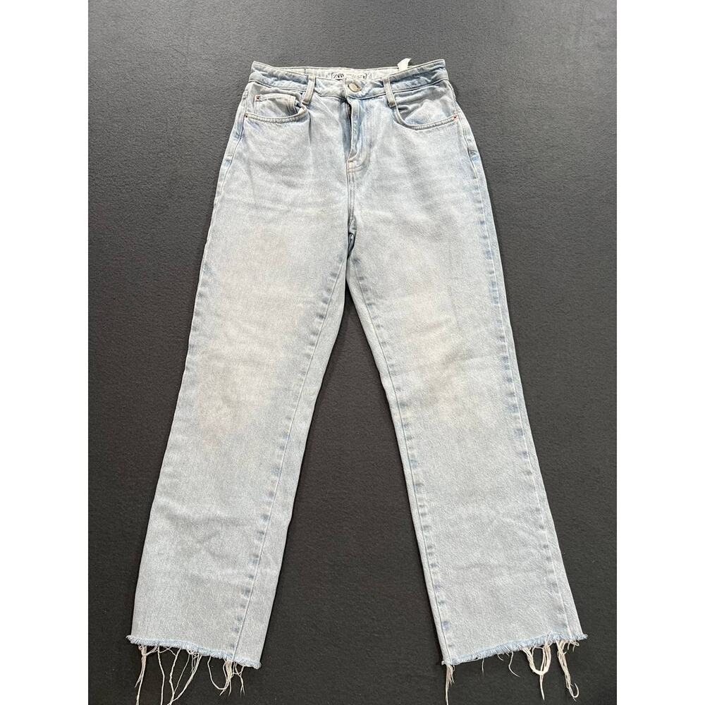 Zara Women High Rise Straight Leg Raw Hem Jeans Y2K Wash Blue Size 6 A008711 - Picture 2 of 9